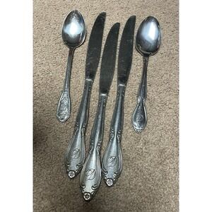 Customcraft Stainless Steel 5 Flatware Monogram "D"‎ Vintage 3 Knives 2 Spoons